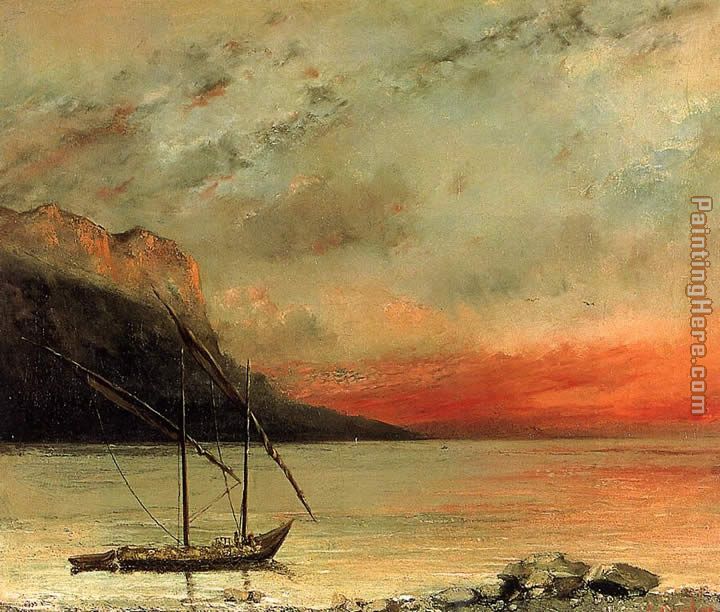 Sunset on Lake Leman painting - Gustave Courbet Sunset on Lake Leman art painting